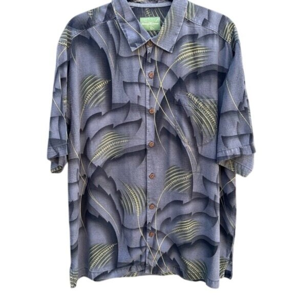 Tommy Bahama Vintage Silk Tropical Button-Up Shirt Leaf Print Chest Pocket L - Picture 1 of 13